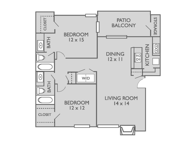 2 Bed, 2 Bath B 512 floor plan